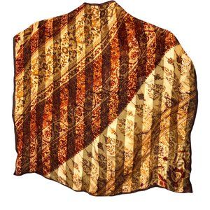 anne klein 100% silk rust orange paisley stripe scarf 23" sq